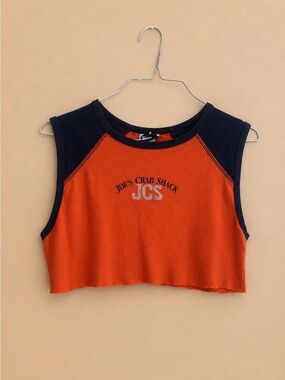 Vintage Joe's Crab Shack Cropped Rhinestone Tank Top - Orange & Navy
